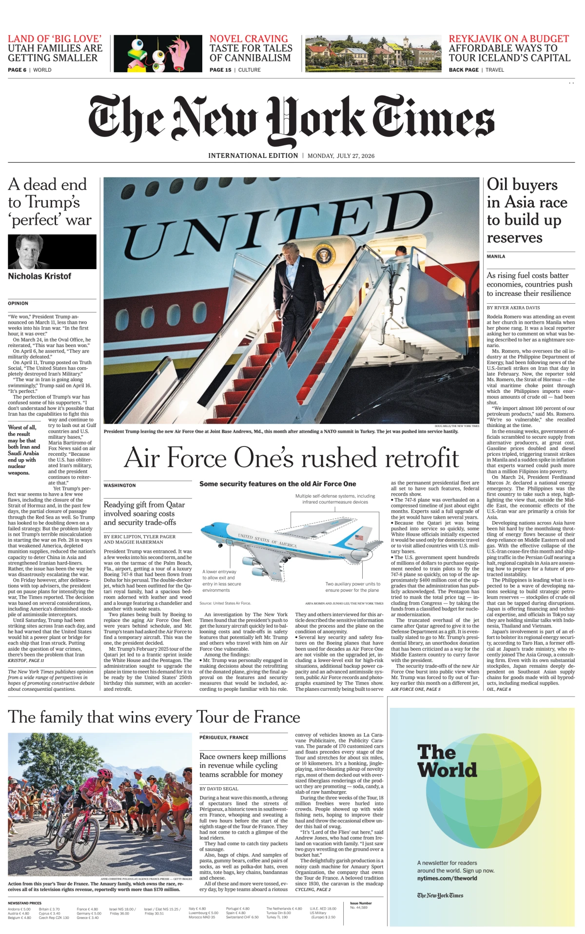 Portada de The New York Times (international) del lunes, 27 de julio de 2026