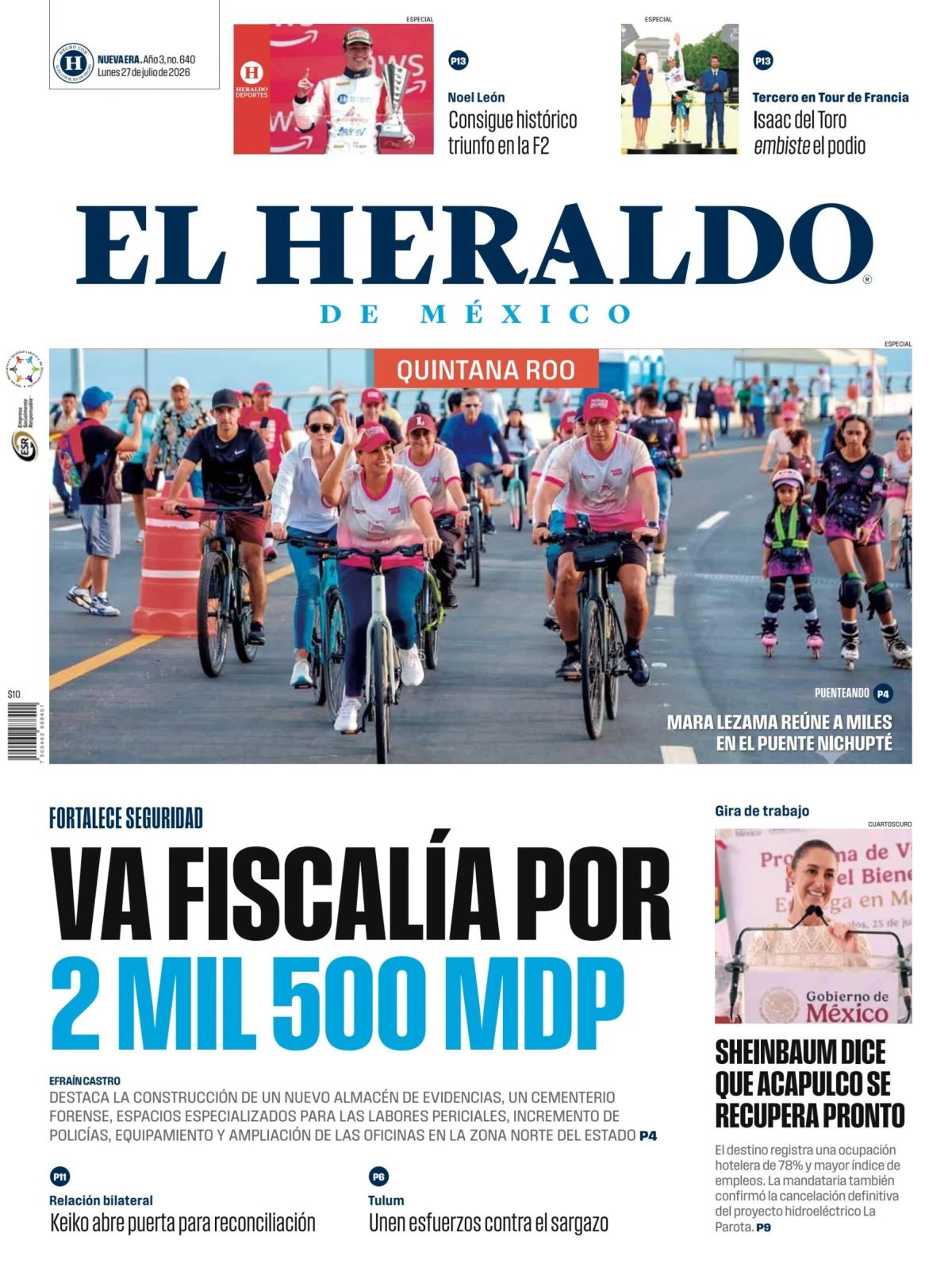 Portada de El Heraldo de Mexico - Quintana Roo