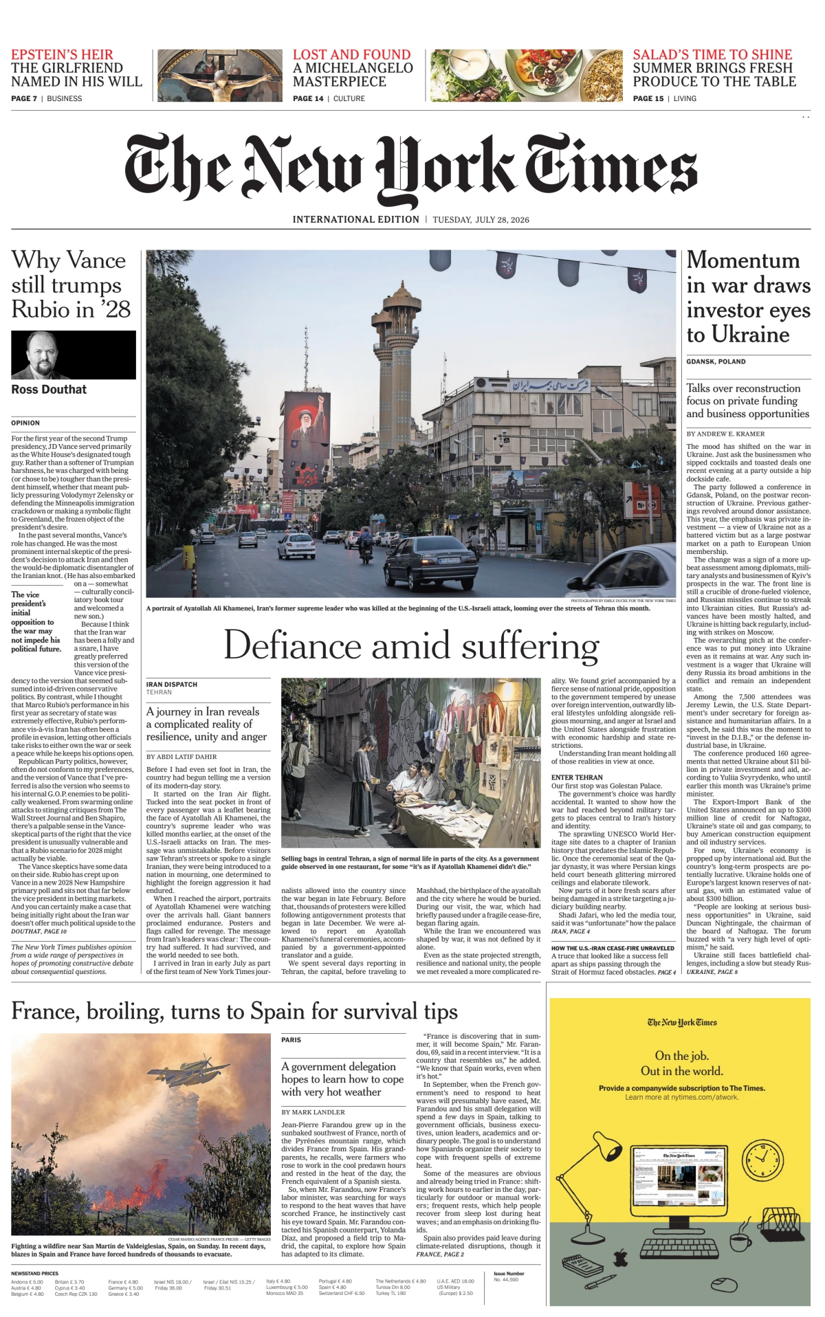 Portada de The New York Times (international) del martes, 28 de julio de 2026