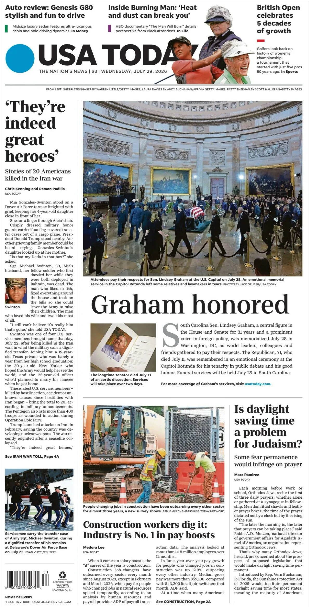 Portada de Usa Today