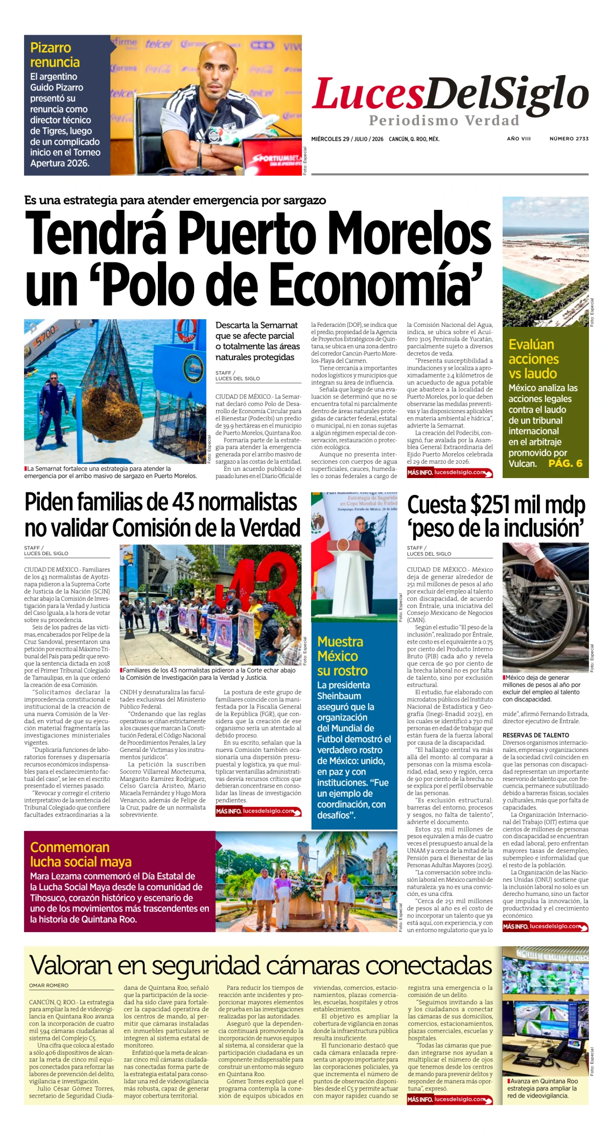 Portada de Luces del Siglo del miércoles, 29 de julio de 2026