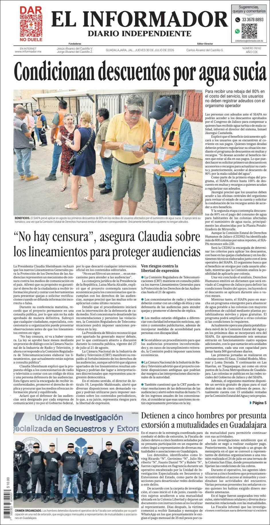 Portada de El Informador