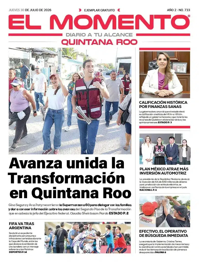 Portada de El Momento Quintana Roo del jueves, 30 de julio de 2026
