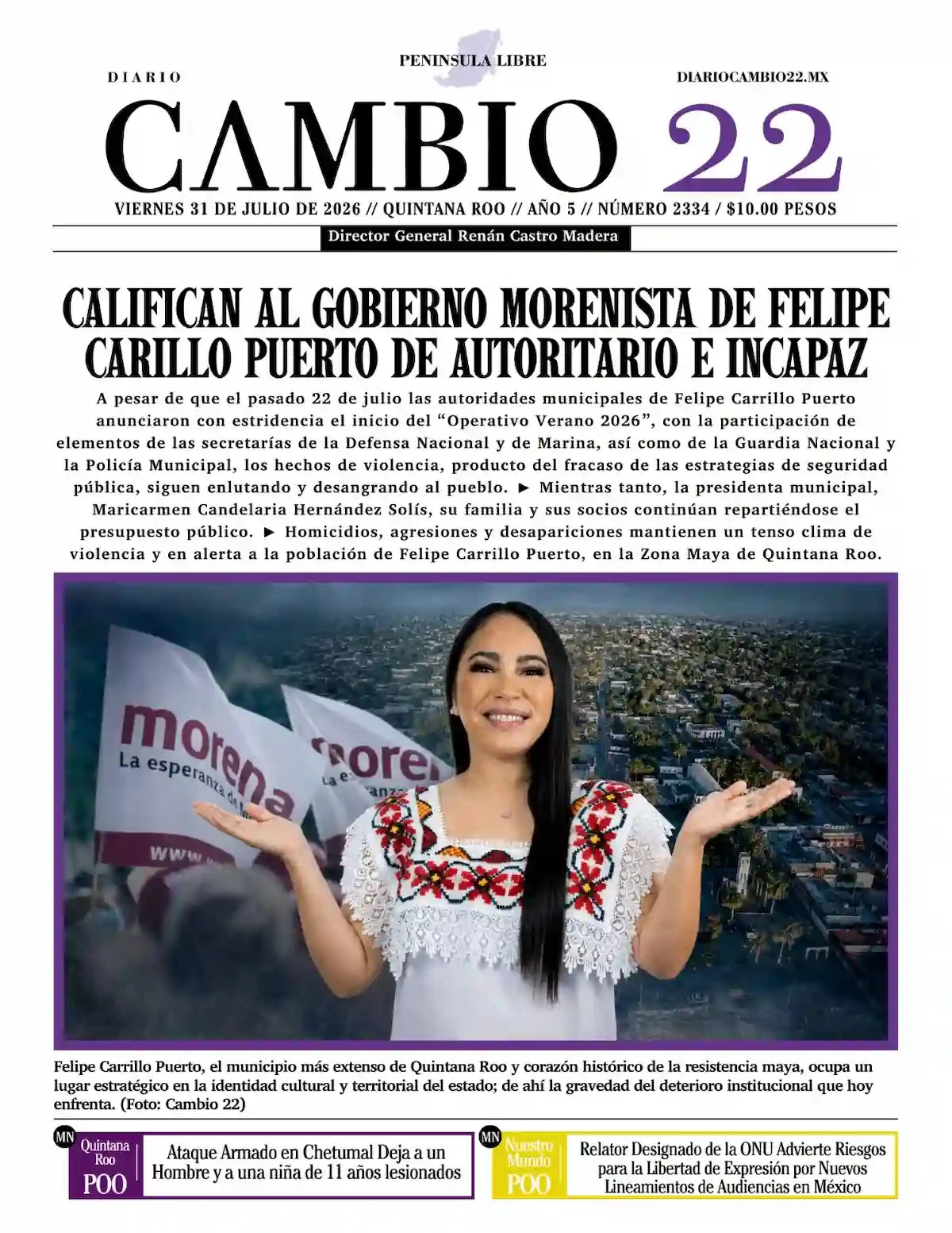Portada de Diario Cambio 22 (contraportada)