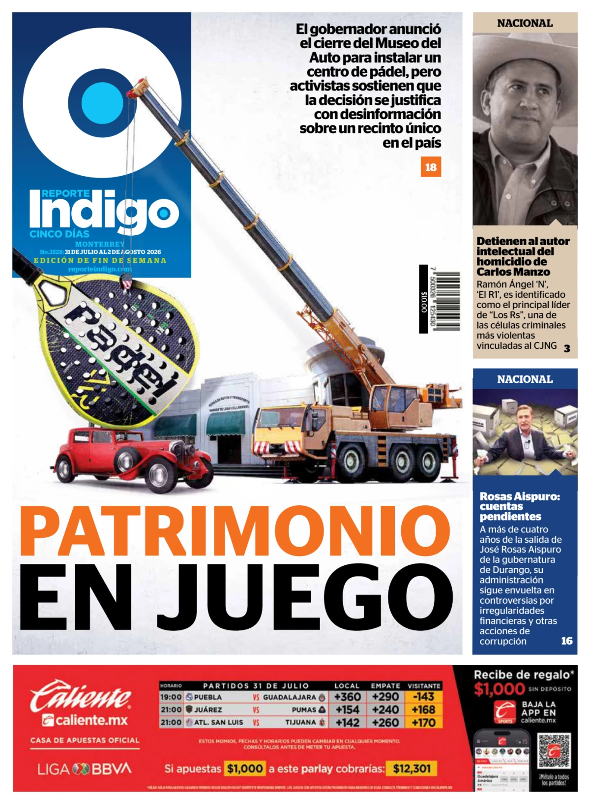 Portada de Reporte Indigo Monterrey del viernes, 31 de julio de 2026