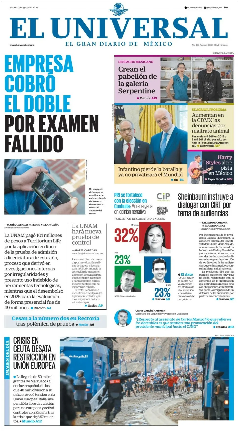 Portada de El Universal