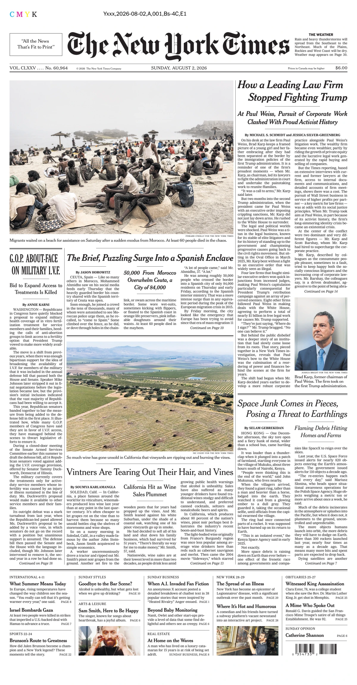 Portada de The New York Times (national) del domingo, 2 de agosto de 2026