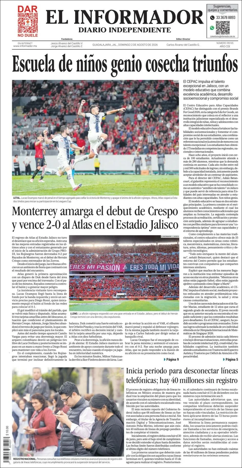 Portada de El Informador