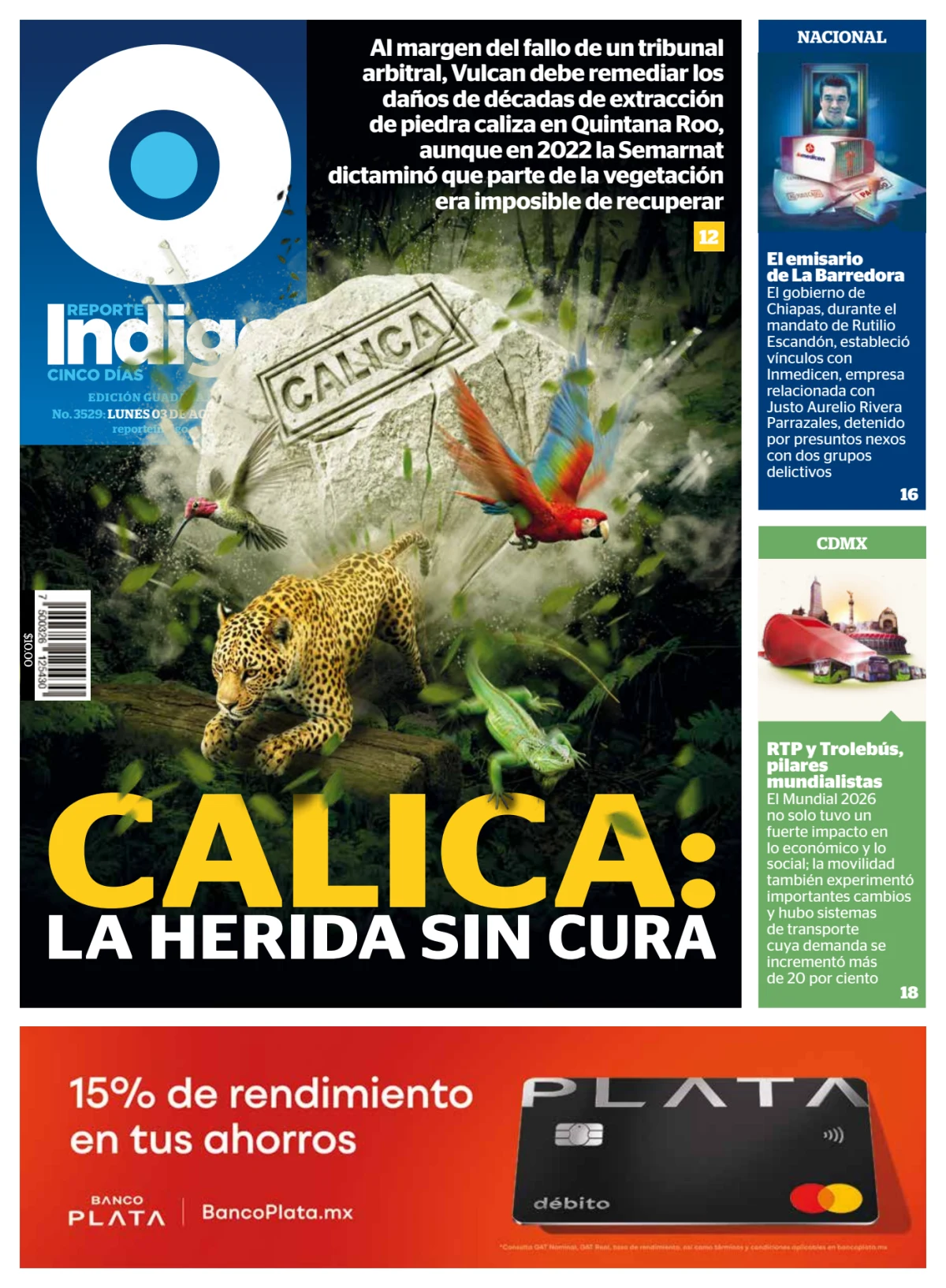 Portada de Reporte Indigo Guadalajara del lunes, 3 de agosto de 2026