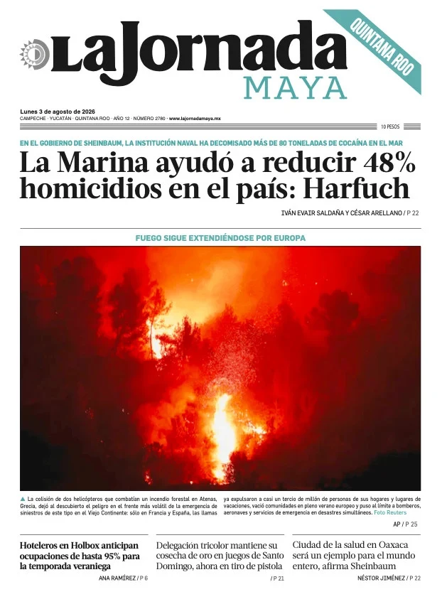 Portada de La Jornada Maya Quintana Roo del lunes, 3 de agosto de 2026