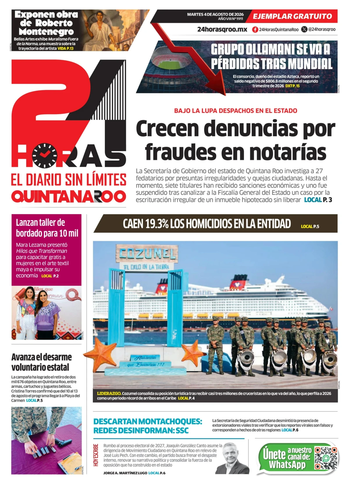 Portada de 24 Horas Quintana Roo