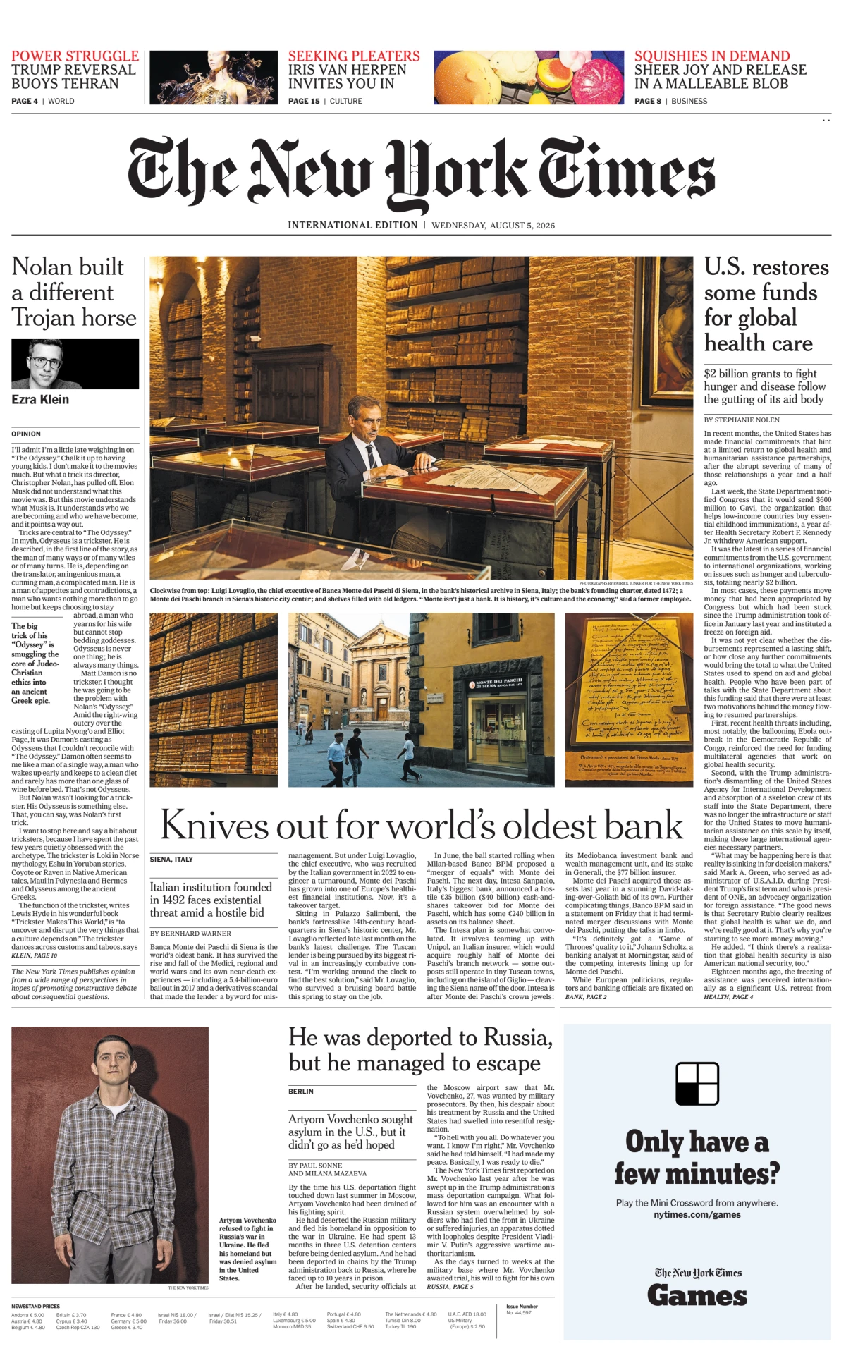 Portada de The New York Times (international) del miércoles, 5 de agosto de 2026