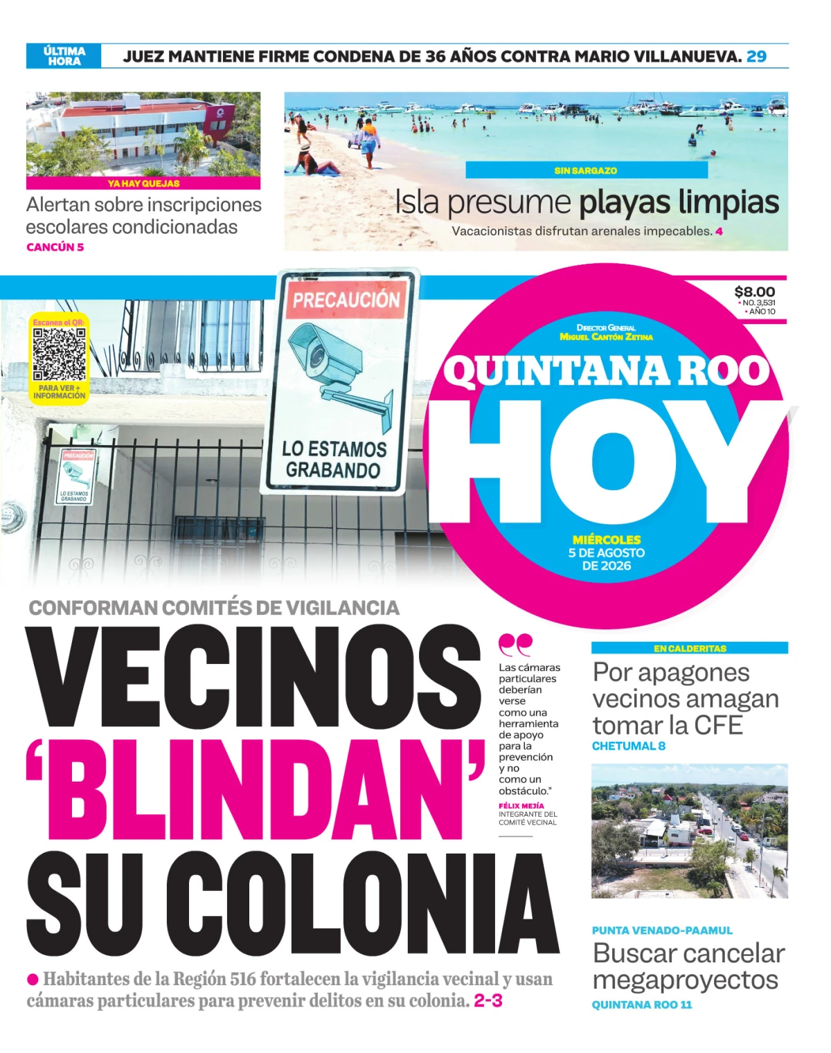 Portada de Quintana Roo Hoy (portada)