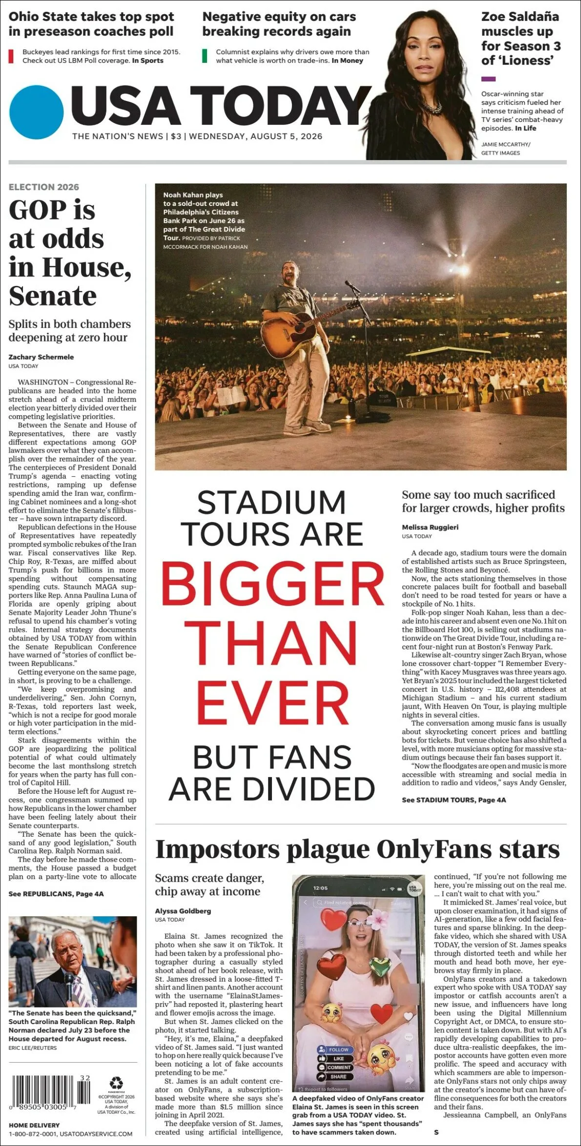 Portada de Usa Today