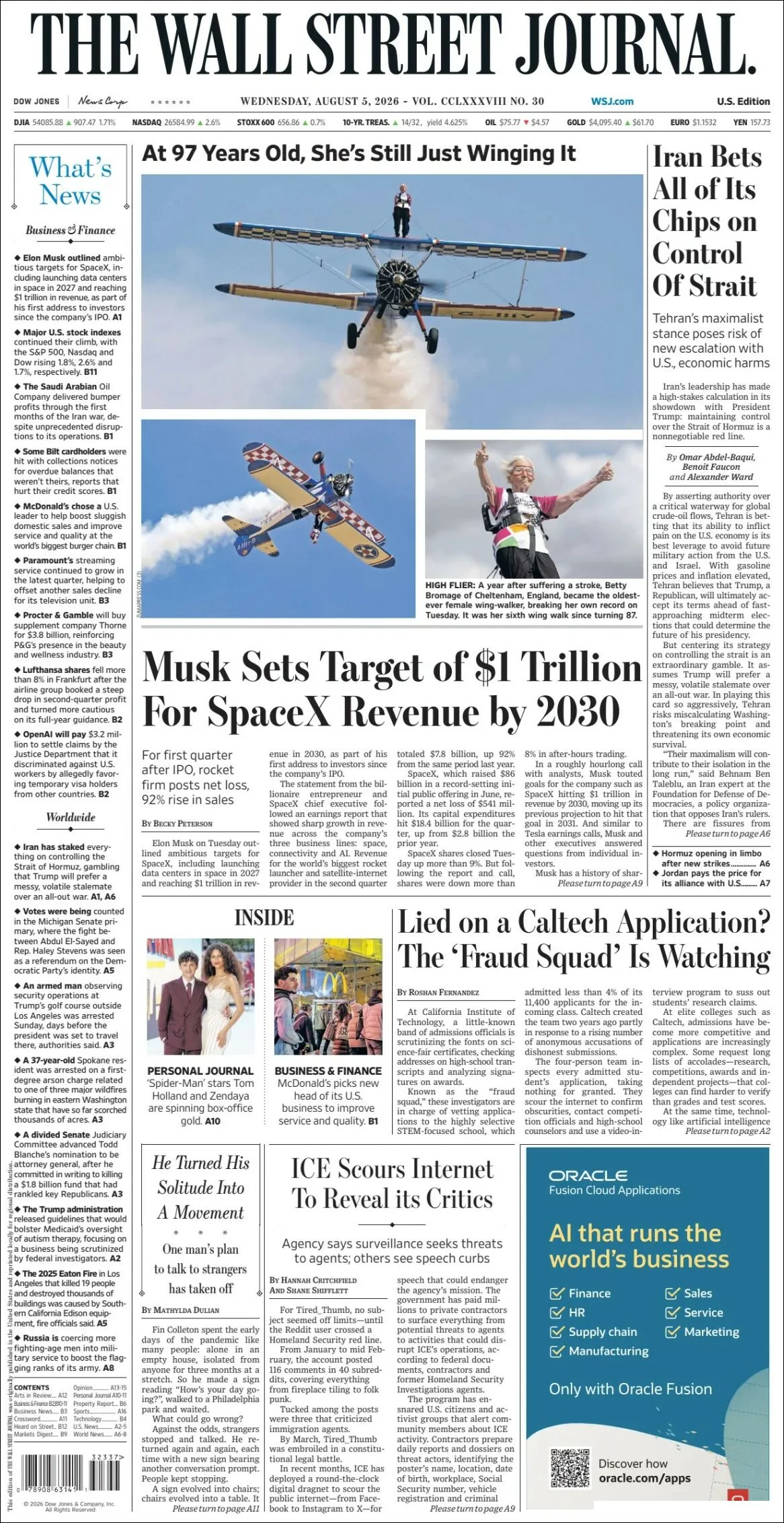 Portada de The Wall Street Journal
