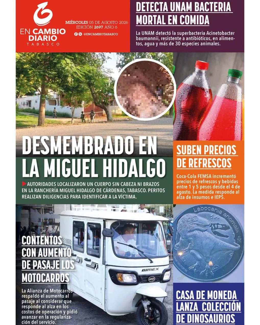 Portada de En Cambio - Tabasco (contraportada) del miércoles, 5 de agosto de 2026