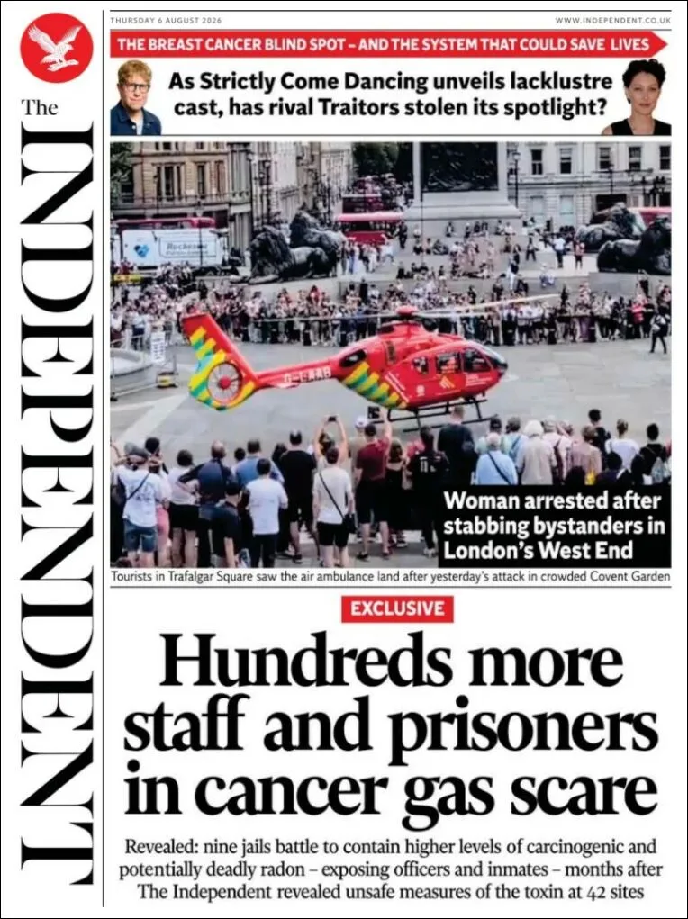 Portada de The Independent del jueves, 6 de agosto de 2026