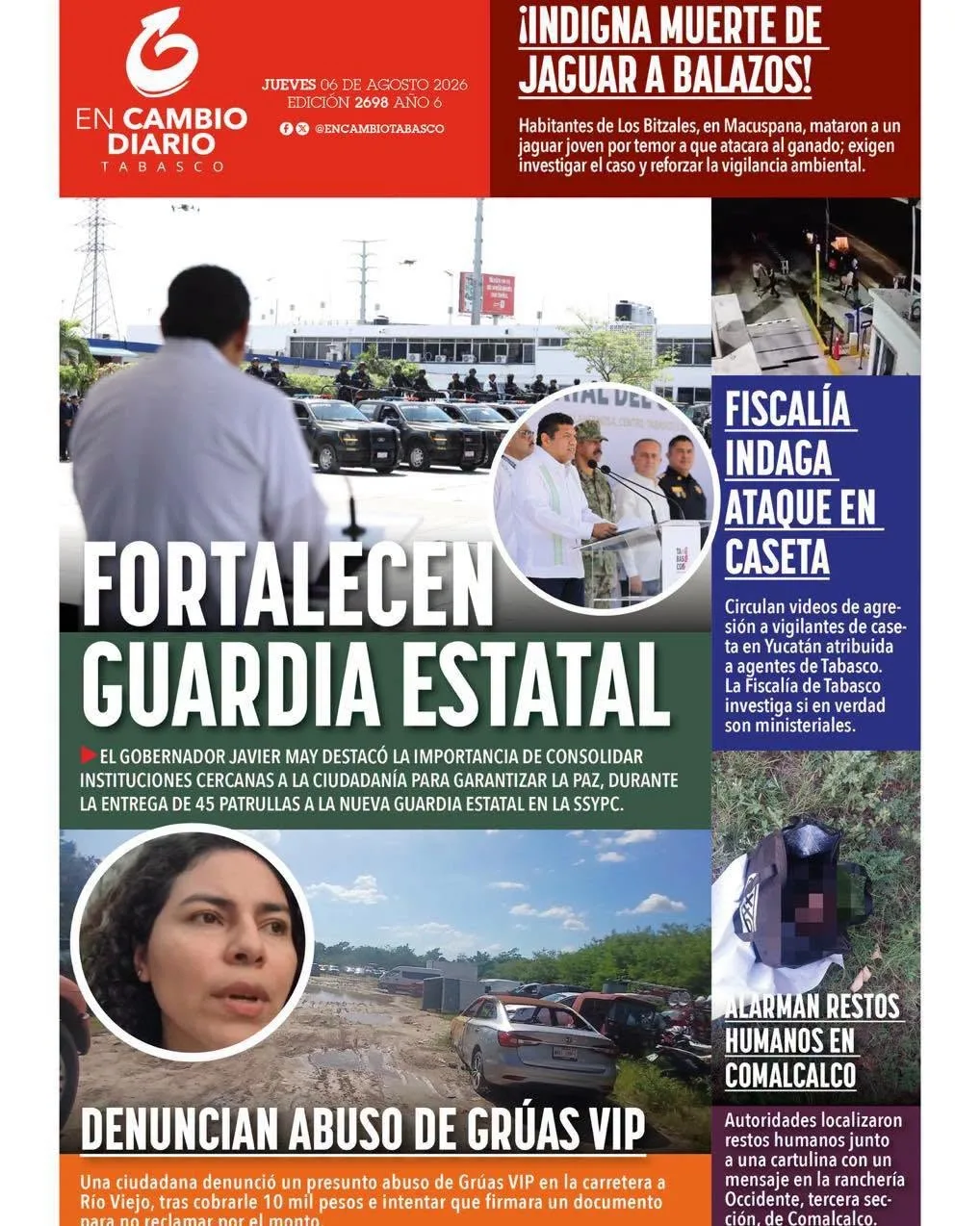 Portada de En Cambio - Tabasco (contraportada) del jueves, 6 de agosto de 2026