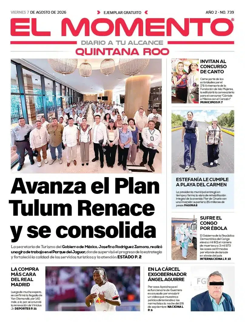 Portada de El Momento Quintana Roo del viernes, 7 de agosto de 2026