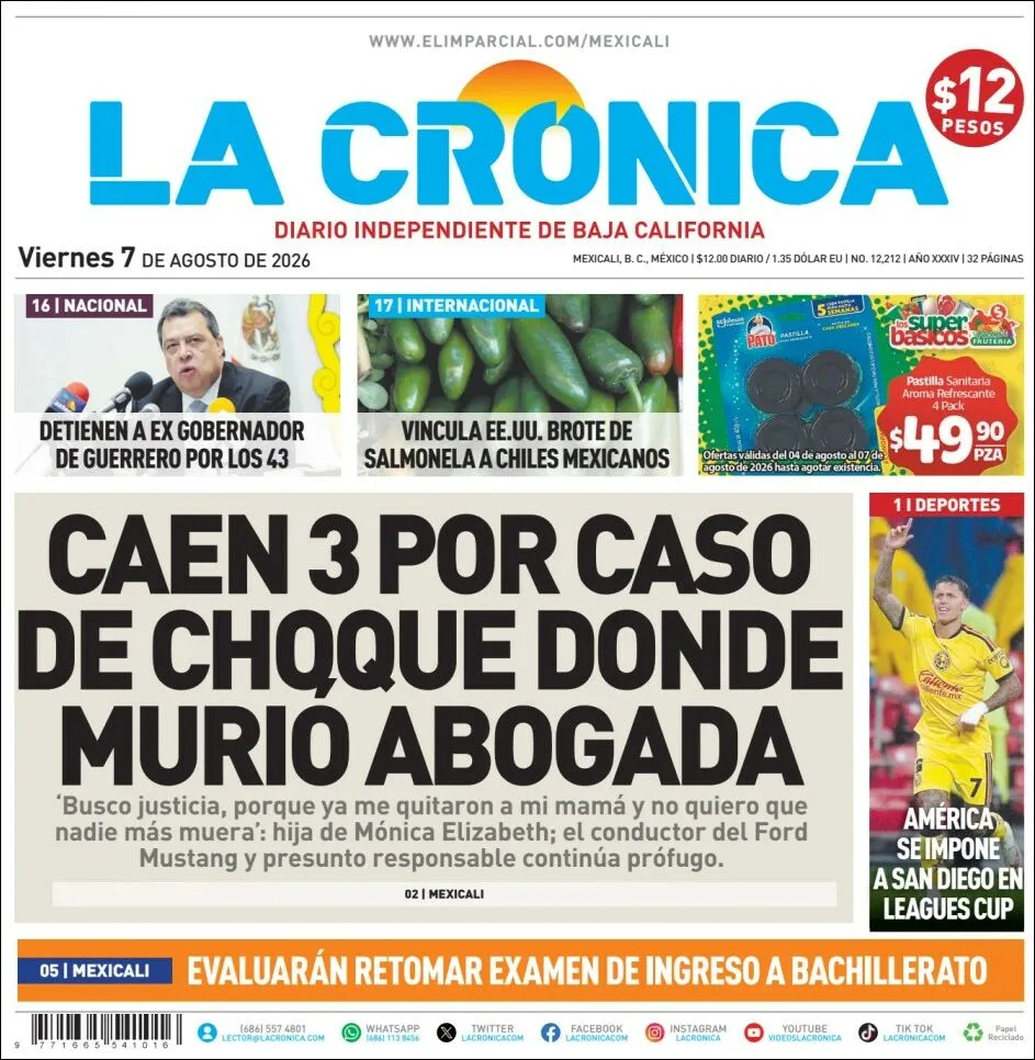Portada de La Cronica del viernes, 7 de agosto de 2026