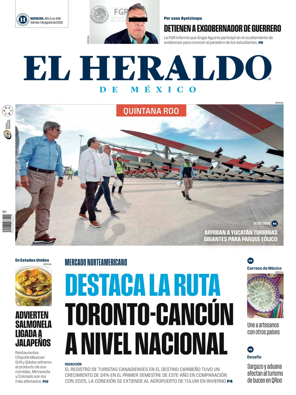 Portada de El Heraldo de Mexico - Quintana Roo