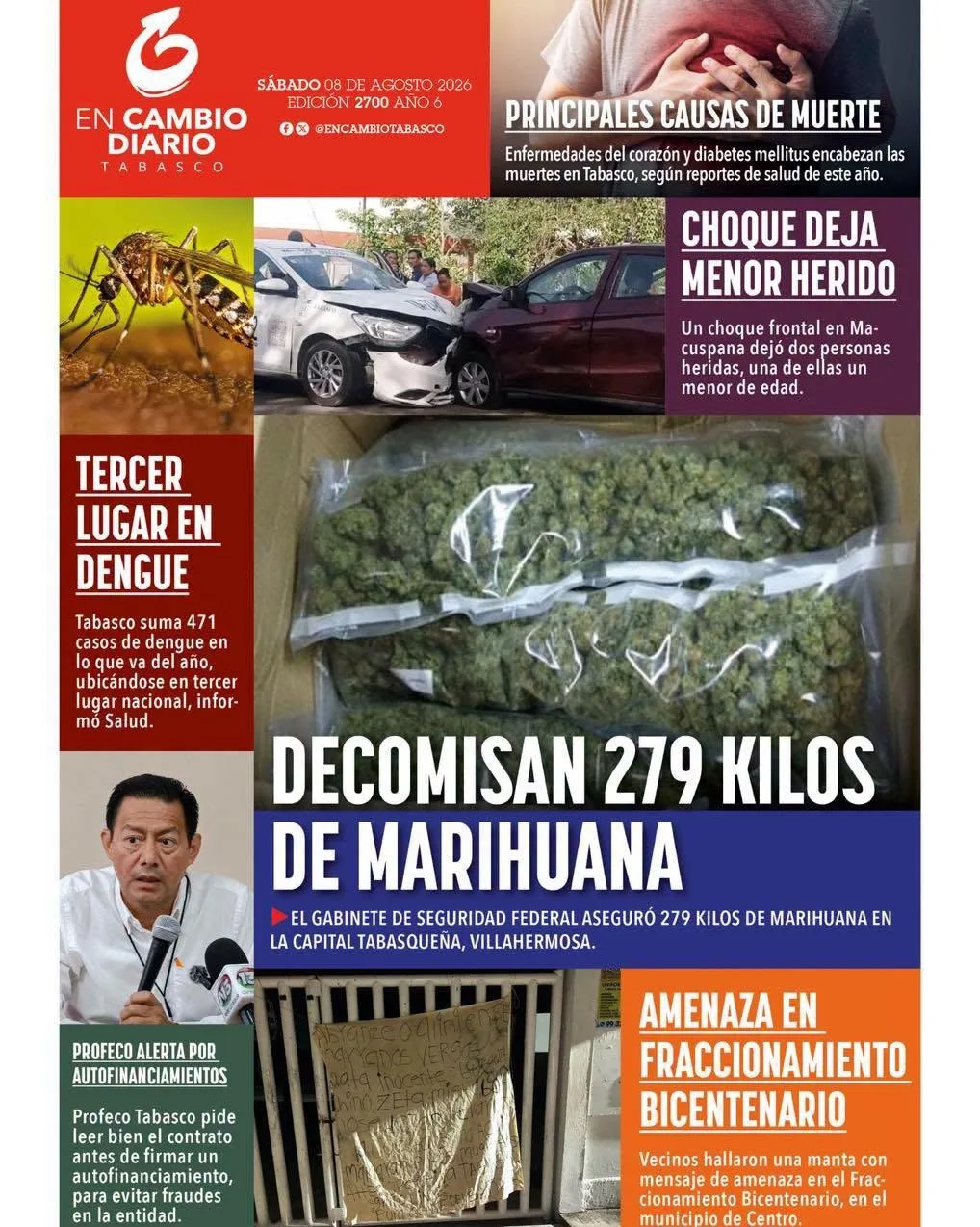 Portada de En Cambio - Tabasco (contraportada) del sábado, 8 de agosto de 2026