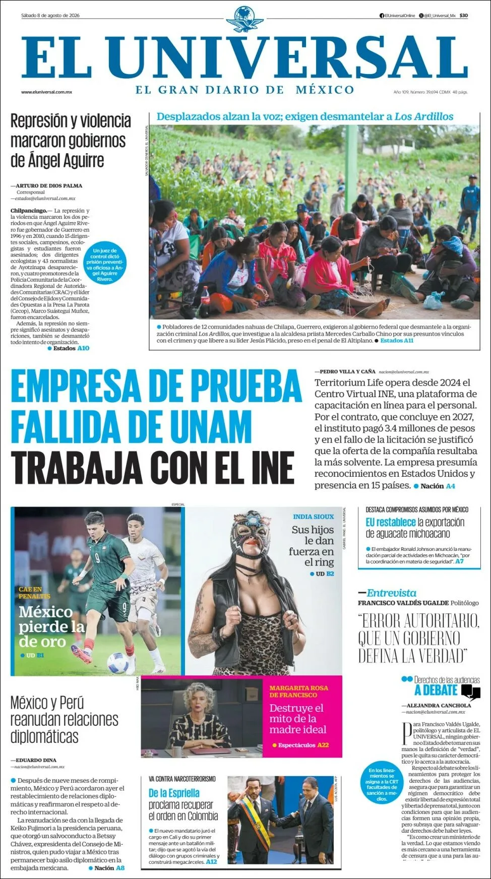 Portada de El Universal