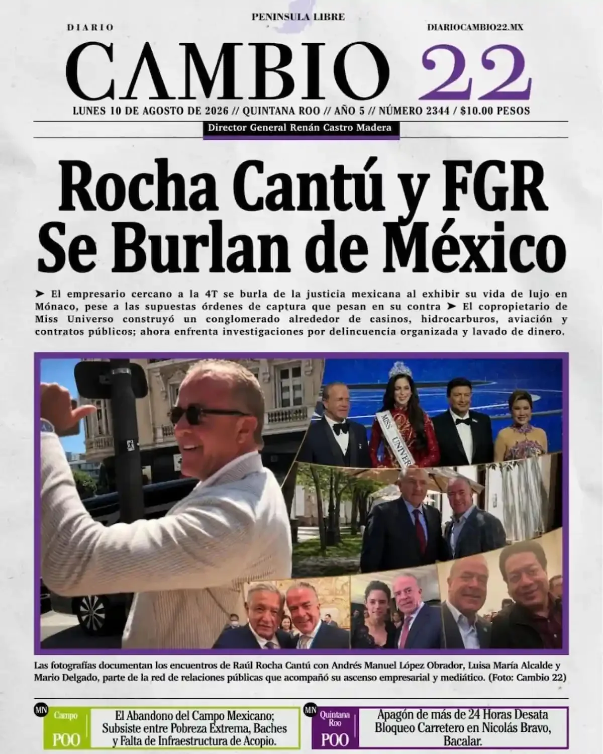 Portada de Diario Cambio 22 (portada) del lunes, 10 de agosto de 2026