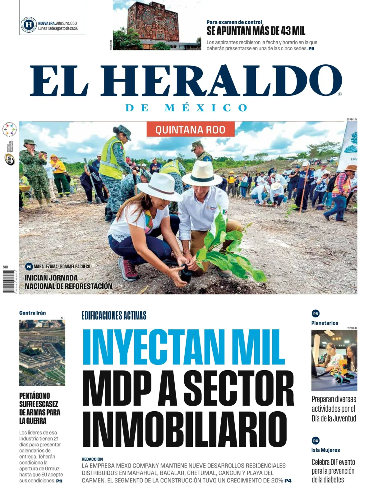 Portada de El Heraldo de Mexico - Quintana Roo