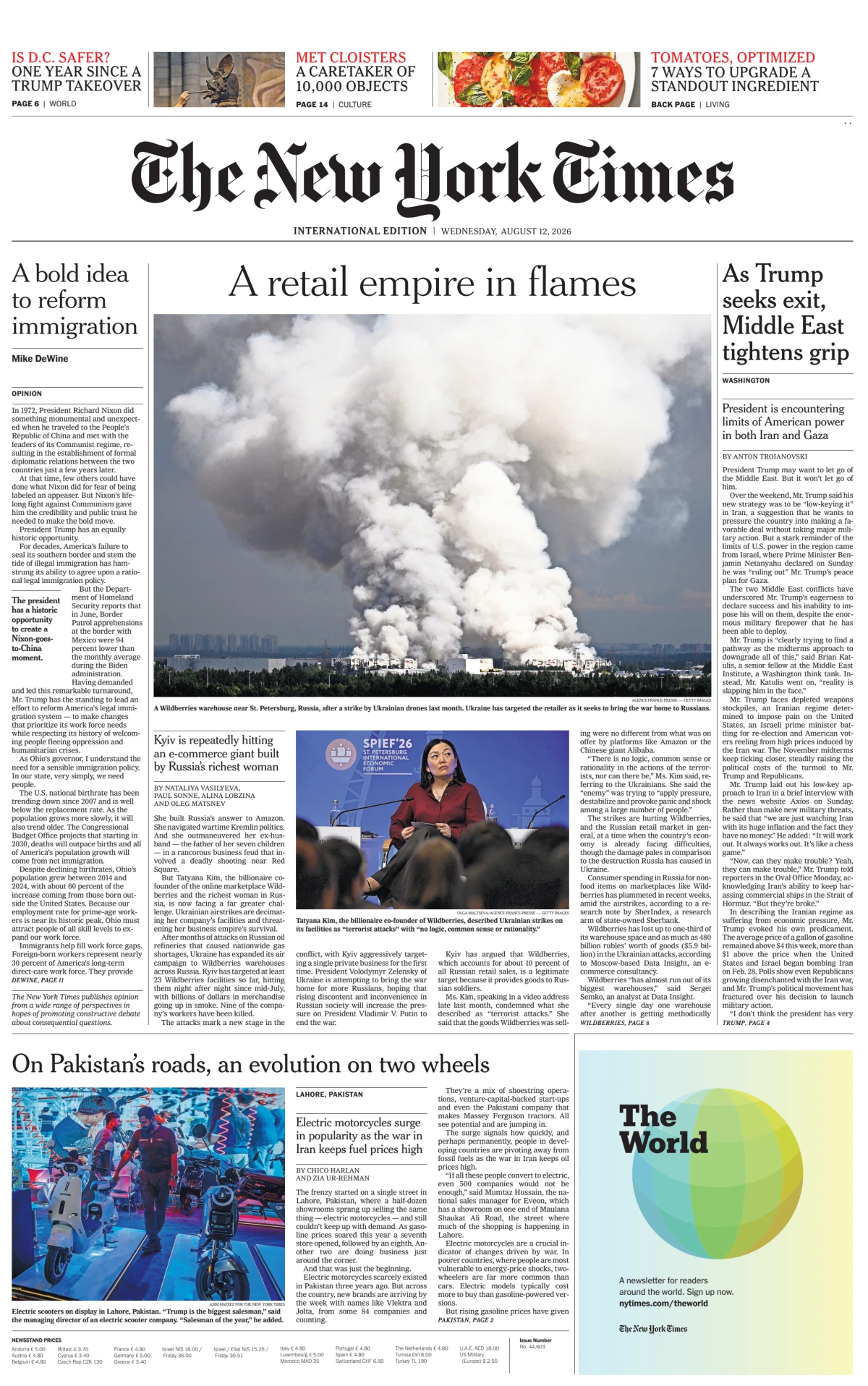 Portada de The New York Times (international) del miércoles, 12 de agosto de 2026