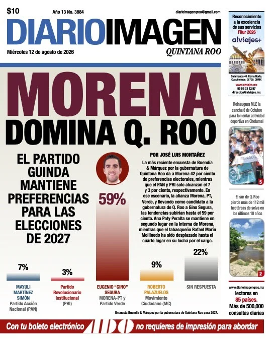 Portada de Diario Imagen Quintana Roo del miércoles, 12 de agosto de 2026