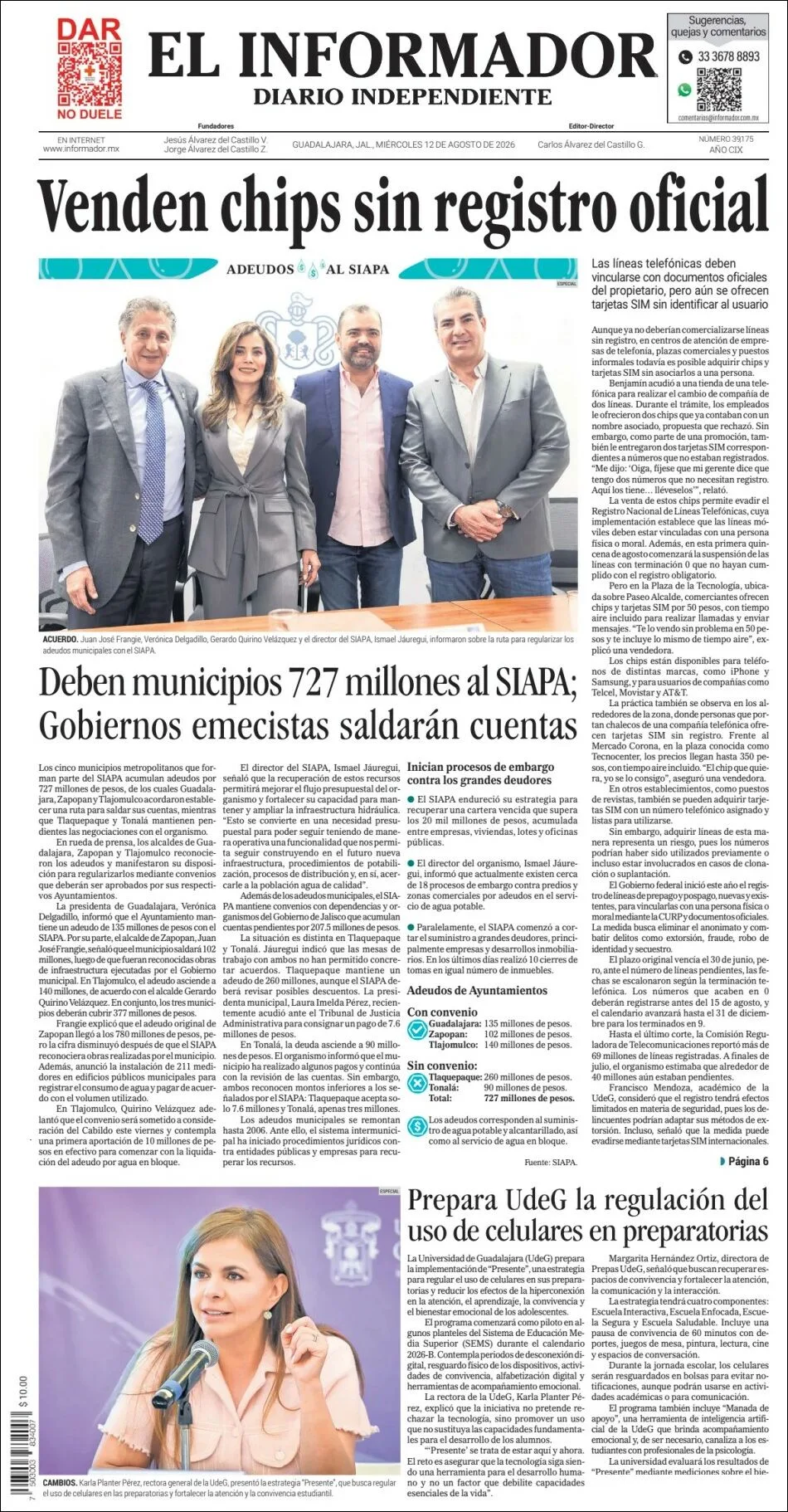 Portada de El Informador del miércoles, 12 de agosto de 2026