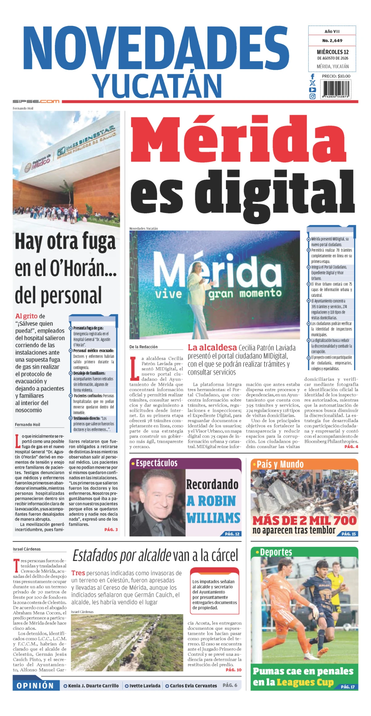 Portada de Novedades Yucatan