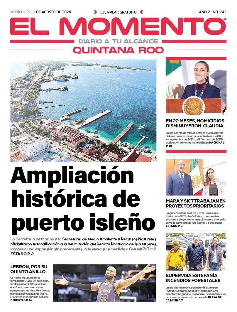 Portada de El Momento Quintana Roo del miércoles, 12 de agosto de 2026