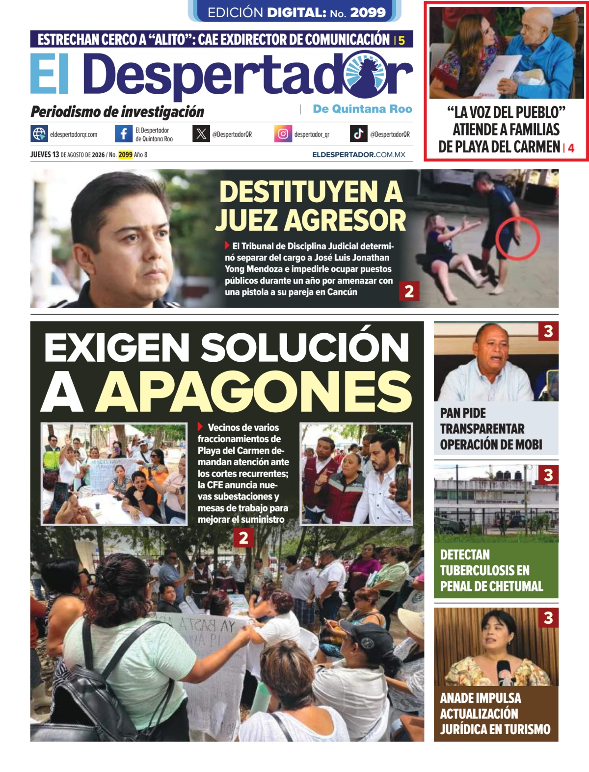 Portada de El Despertador de Quintana Roo del jueves, 13 de agosto de 2026