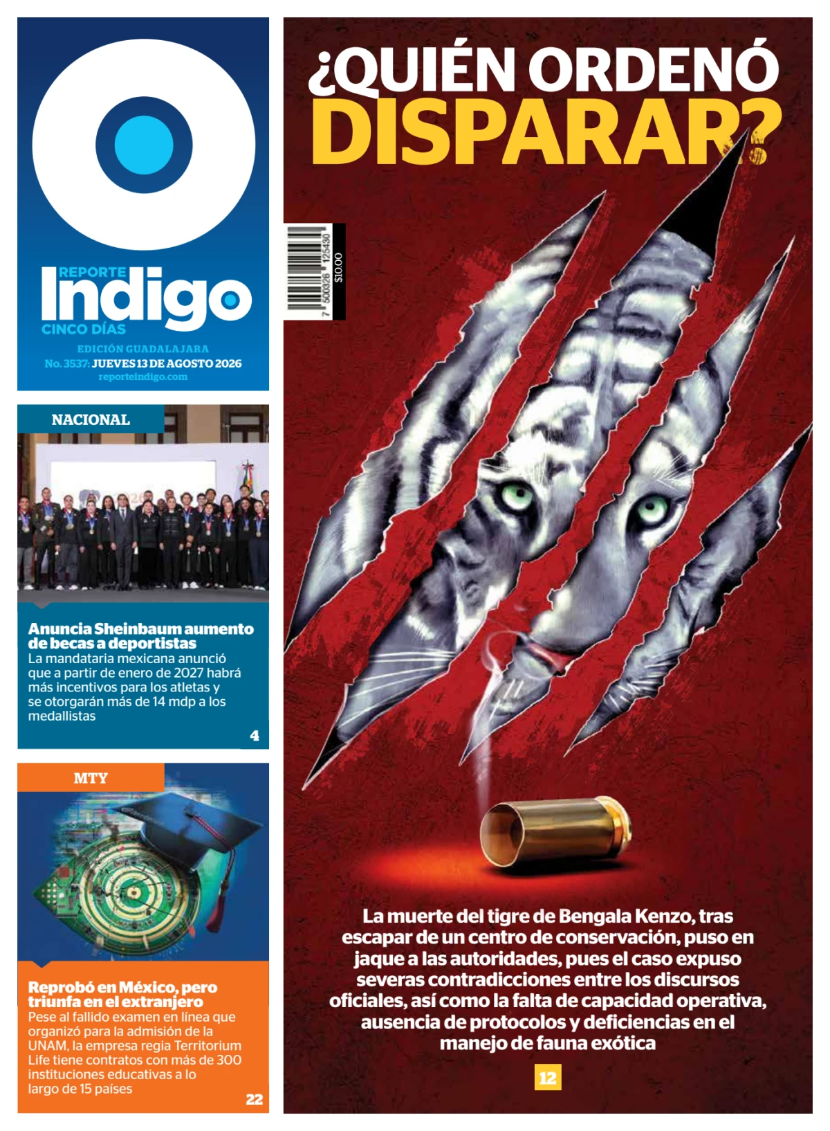 Portada de Reporte Indigo Guadalajara del jueves, 13 de agosto de 2026
