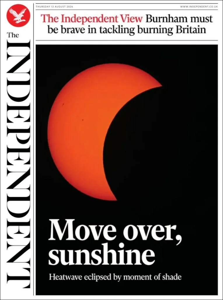 Portada de The Independent del jueves, 13 de agosto de 2026