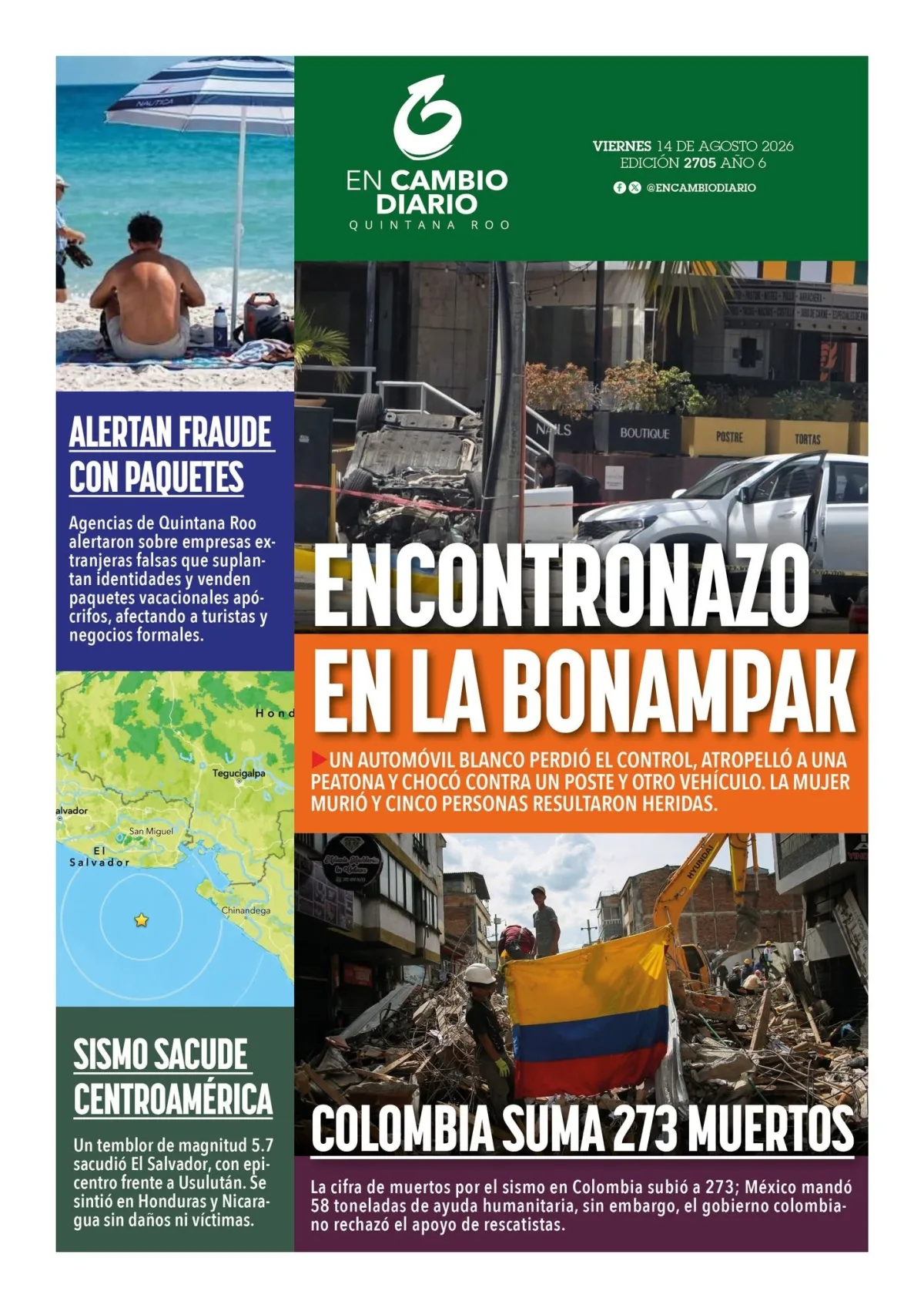 Portada de En Cambio - Quintana Roo (contraportada) del viernes, 14 de agosto de 2026