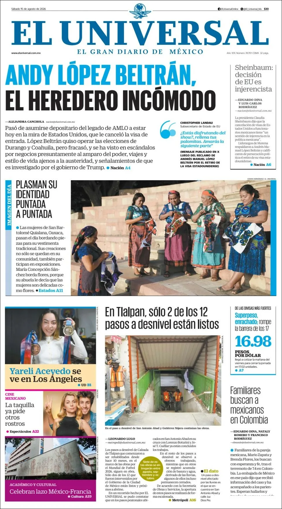 Portada de El Universal