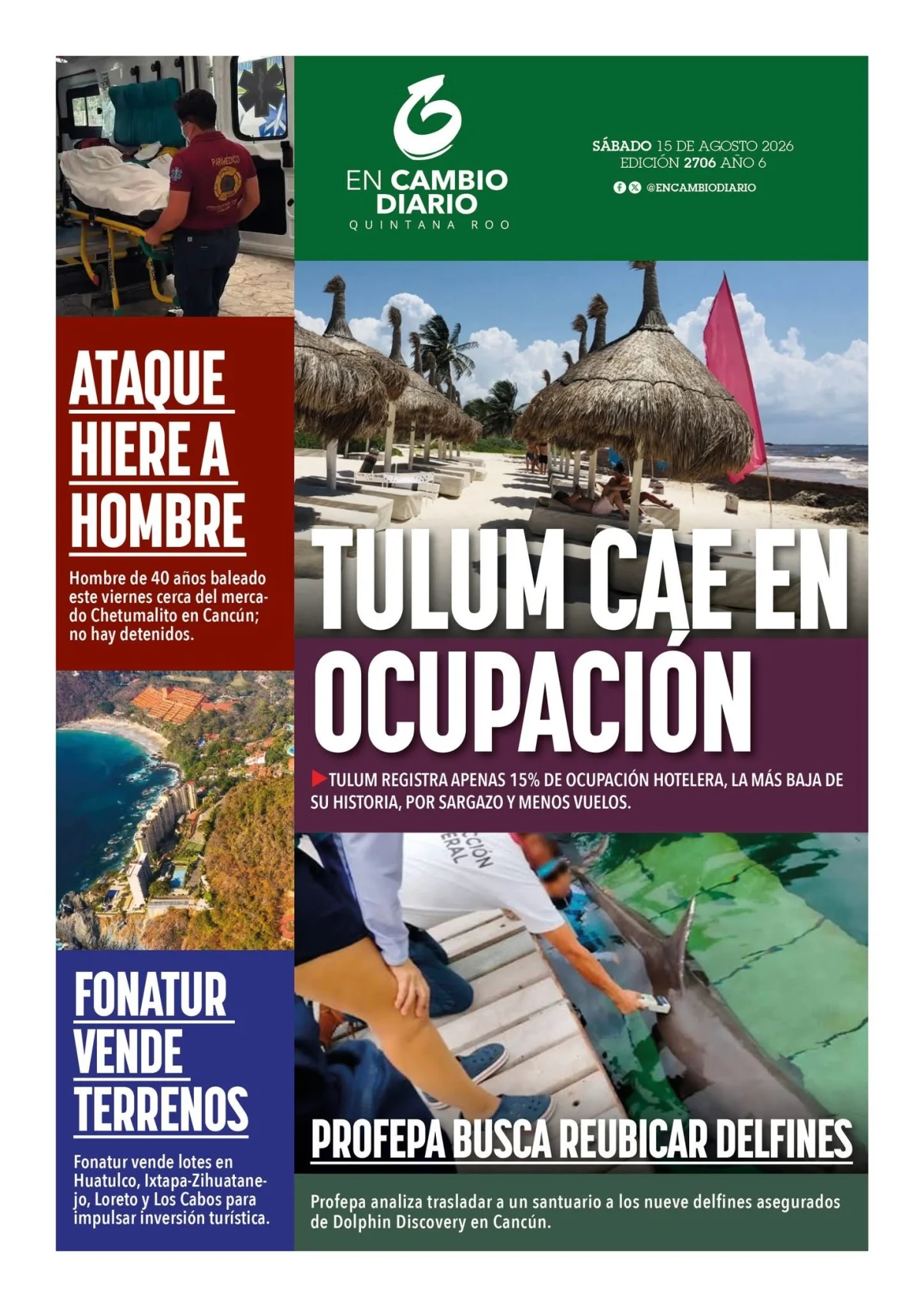 Portada de En Cambio - Quintana Roo (portada) del sábado, 15 de agosto de 2026