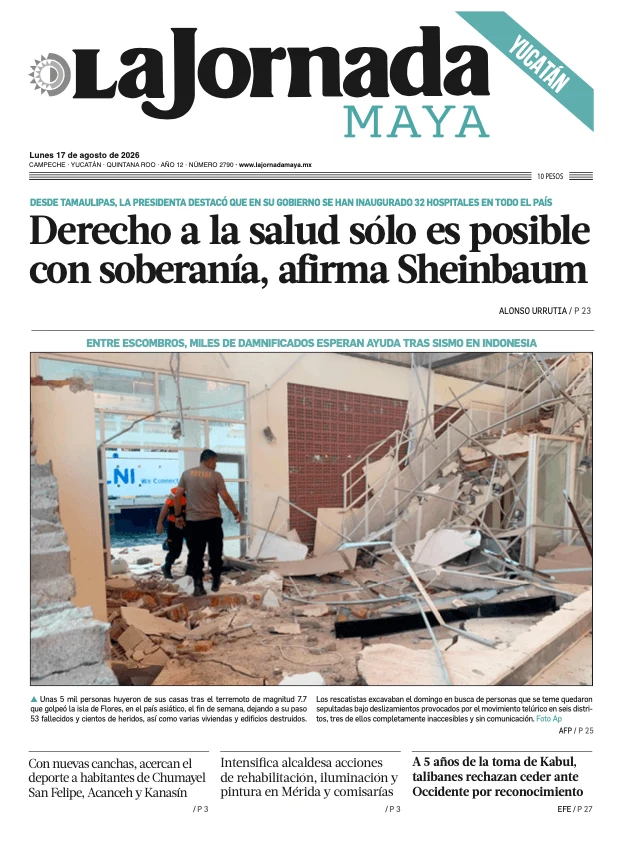 Portada de La Jornada Maya Yucatán del lunes, 17 de agosto de 2026