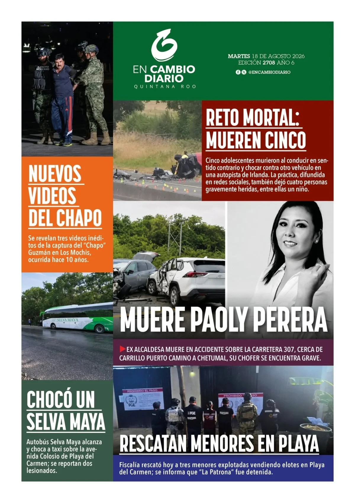 Portada de En Cambio - Quintana Roo (contraportada) del martes, 18 de agosto de 2026