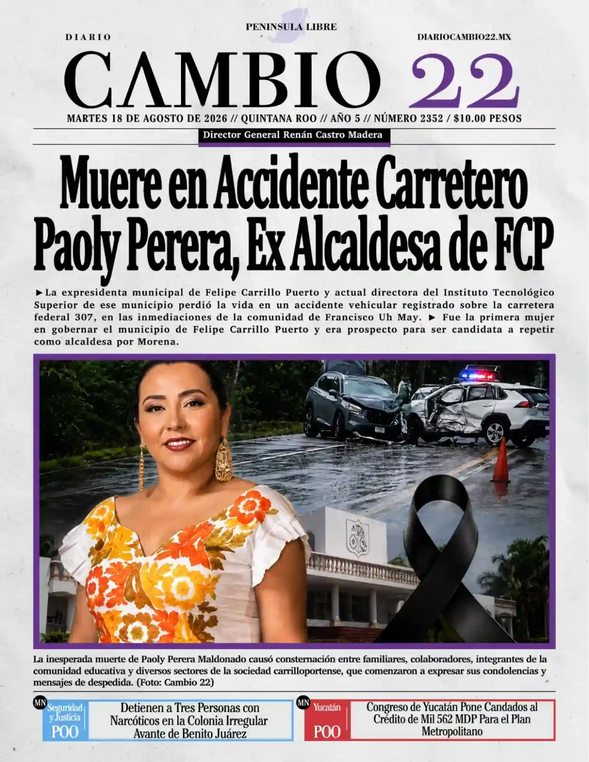Portada de Diario Cambio 22 (portada) del martes, 18 de agosto de 2026