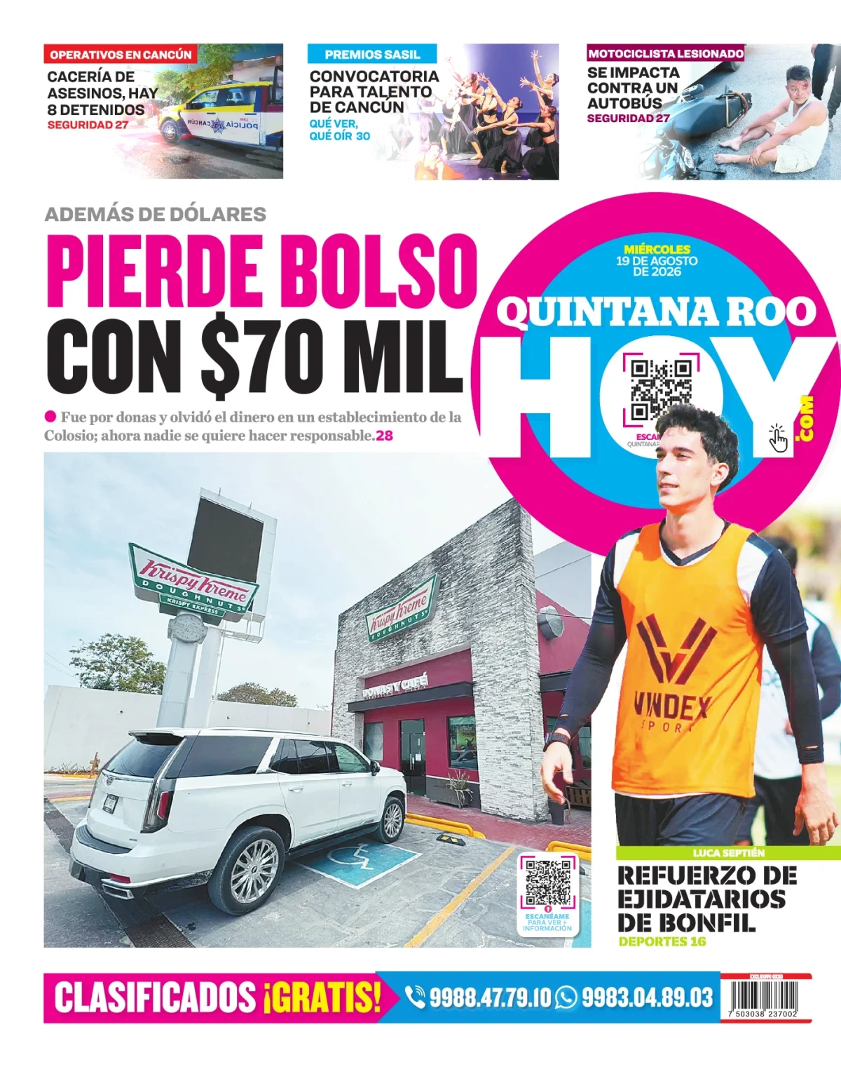 Portada de Quintana Roo Hoy (contraportada) del miércoles, 19 de agosto de 2026