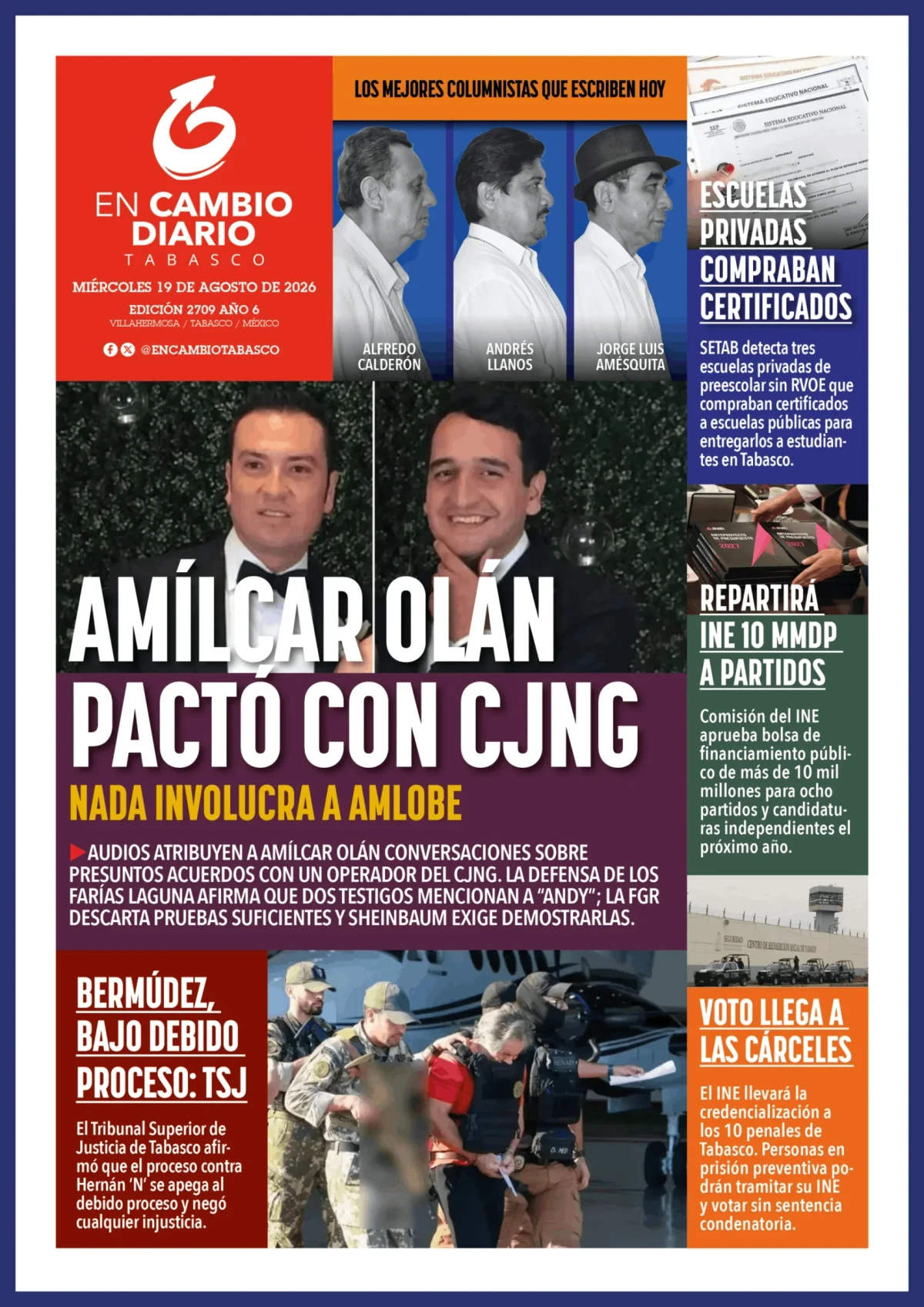 Portada de En Cambio - Quintana Roo (portada) del miércoles, 19 de agosto de 2026