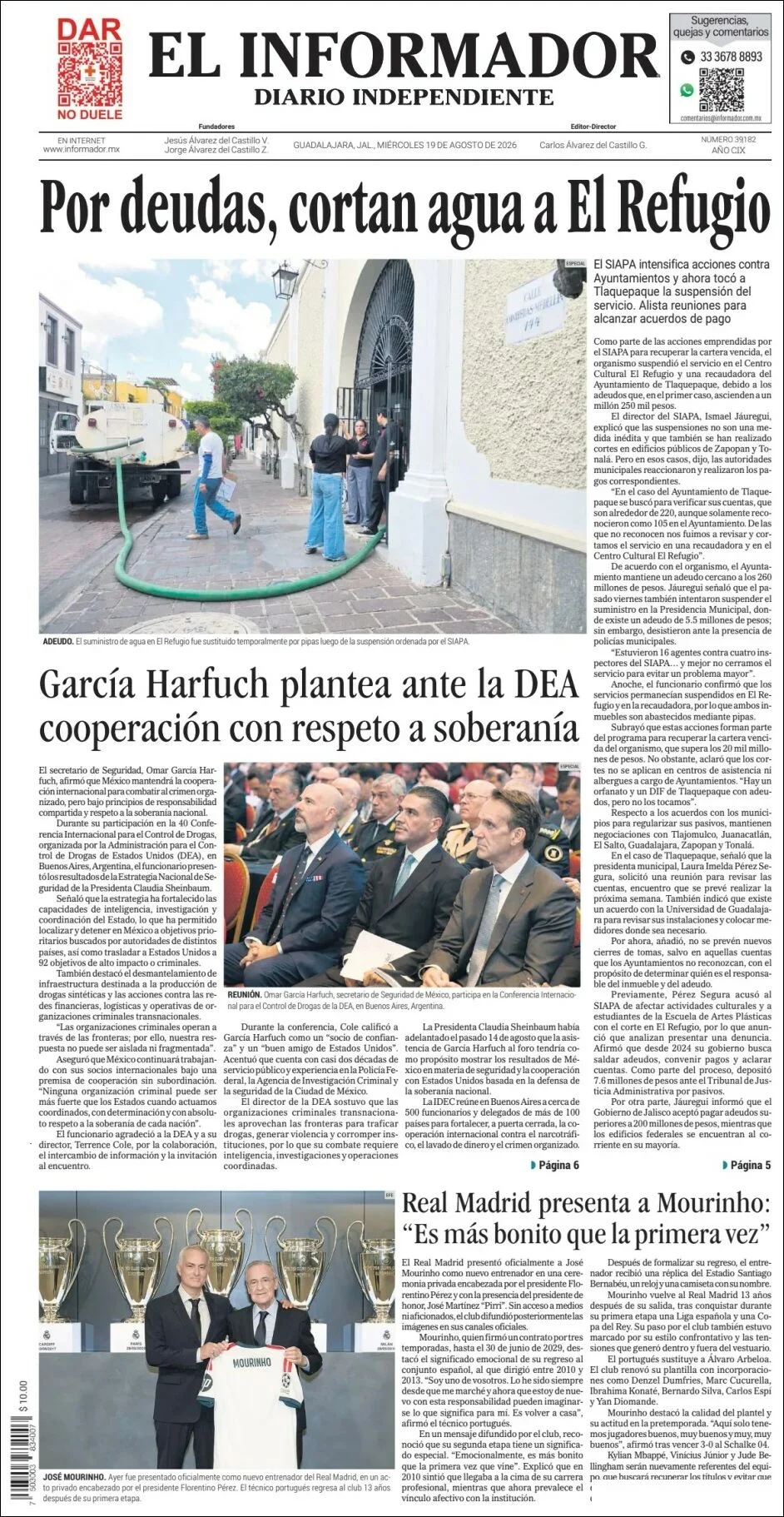 Portada de El Informador del miércoles, 19 de agosto de 2026