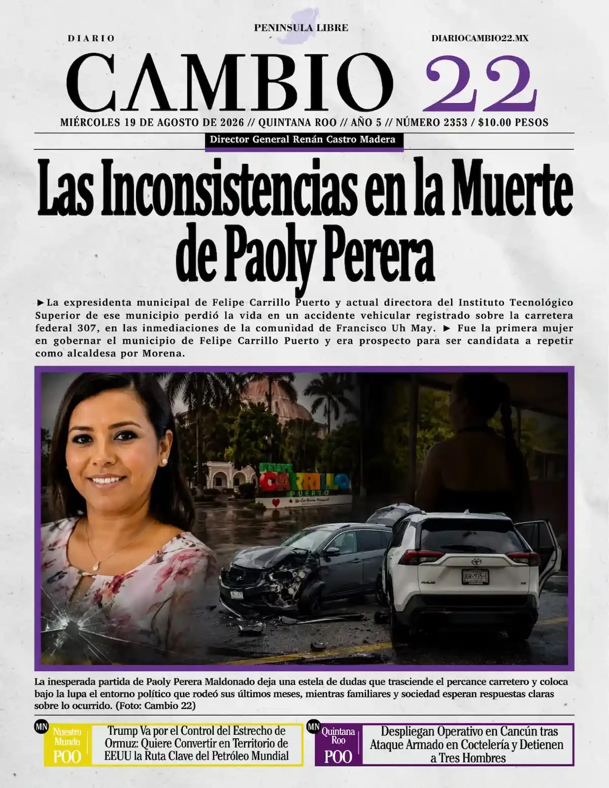 Portada de Diario Cambio 22 (portada) del miércoles, 19 de agosto de 2026