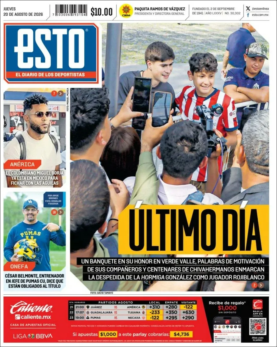 Portada de Esto del jueves, 20 de agosto de 2026