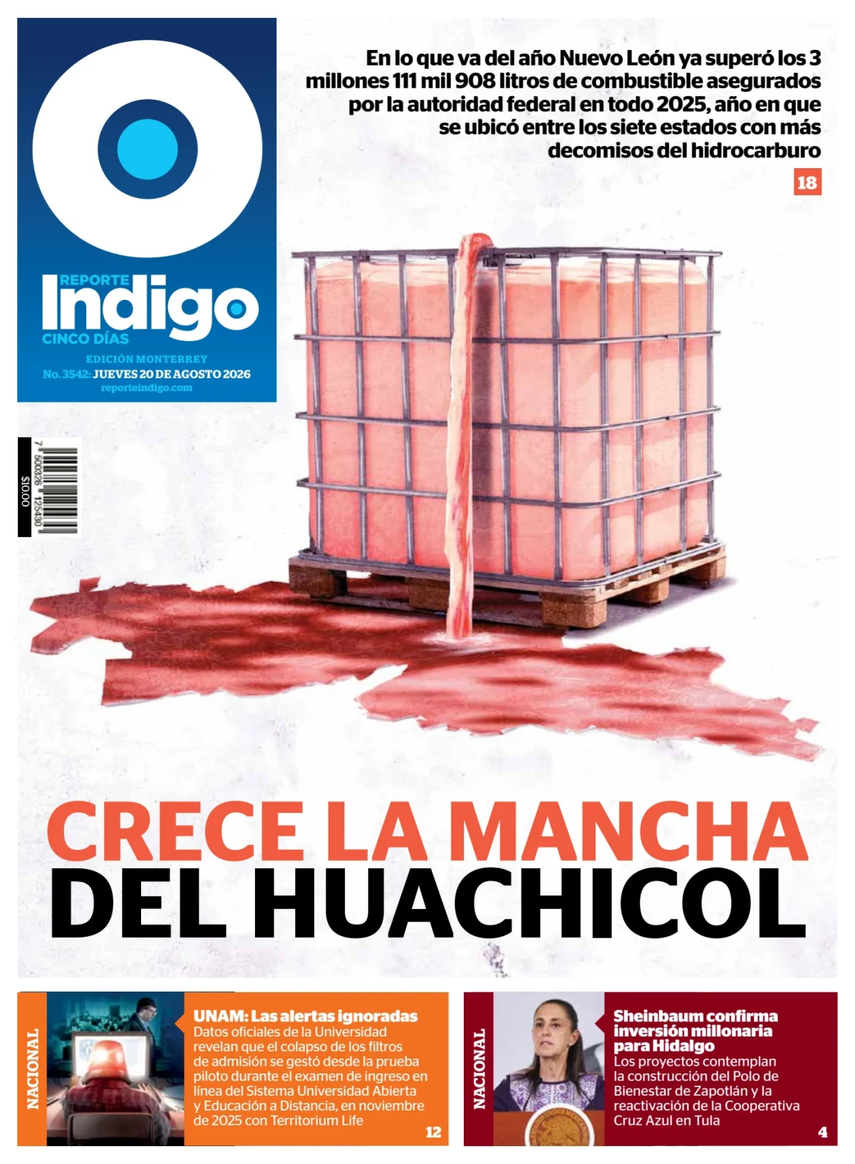 Portada de Reporte Indigo Monterrey del jueves, 20 de agosto de 2026