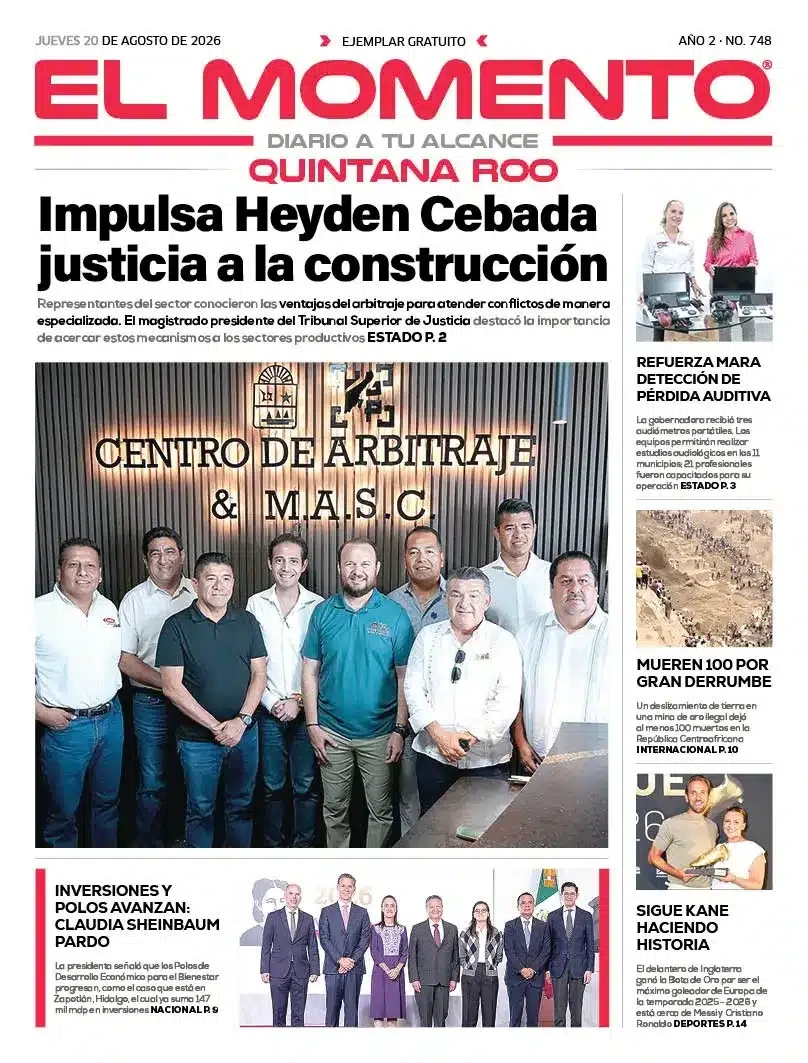 Portada de El Momento Quintana Roo del jueves, 20 de agosto de 2026
